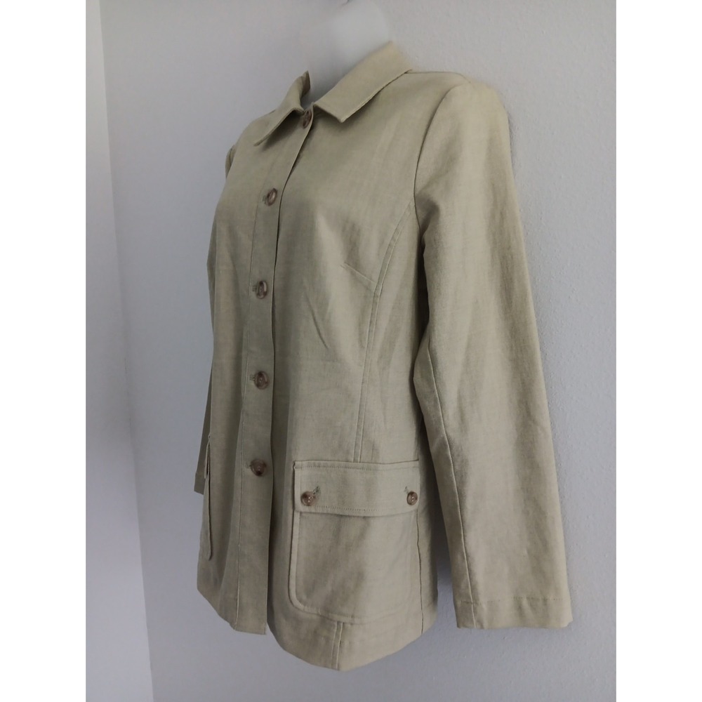 Sigrid Olsen‎ Jacket Women Medium Blazer Sporty Coat Green Safari 100% Cotton - Picture 2 of 11
